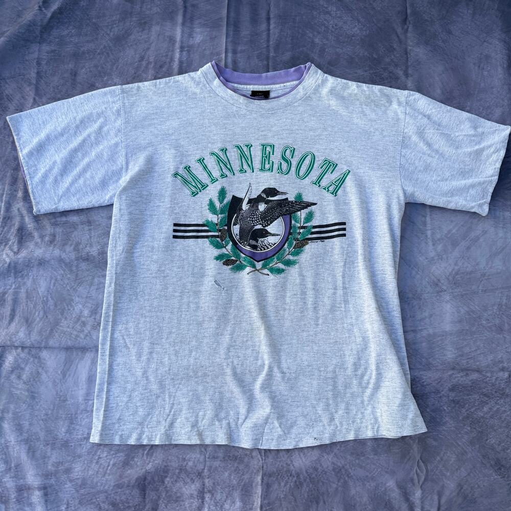 Vintage 90's Minnesota Ducks Nature Heather Gray Light Purple Tee Shirt Sz Large